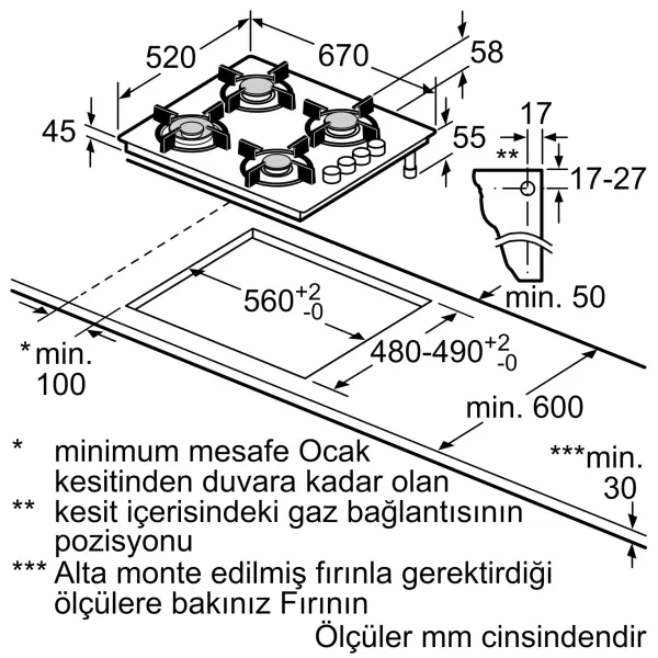 Siemens EO7C6PO12O 67 cm Sert Cam Ankastre Siyah Gazlı Ocak - görsel 2