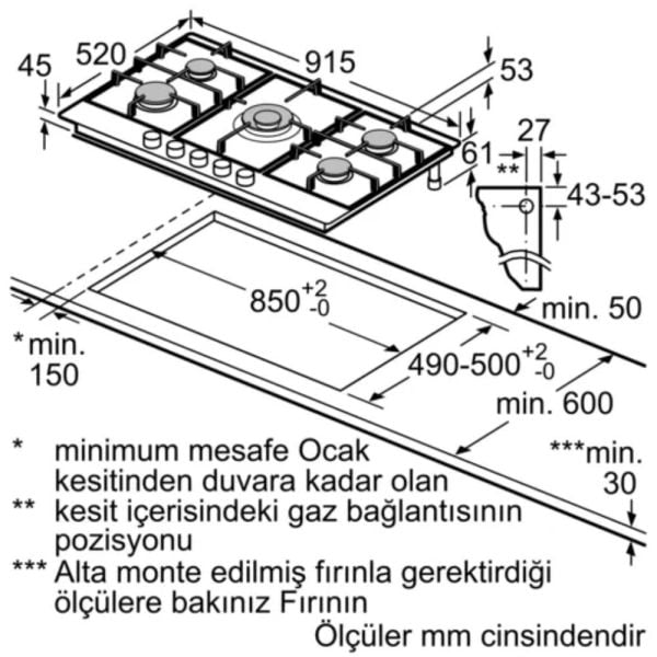 Siemens iQ500 Gazlı Ocak 90 cm Paslanmaz çelik